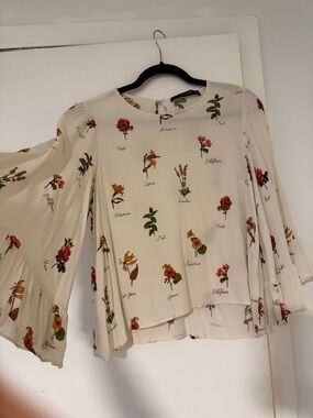 Zara Cream Floral Bell Sleeve Blouse